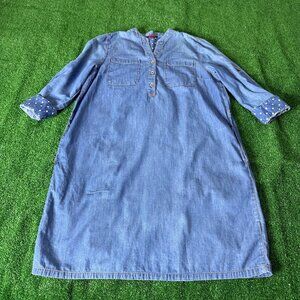 Osborne Chambray Shirt Dress Roll-Tab Sleeve Contrast Cuffs Band Collar Size L
